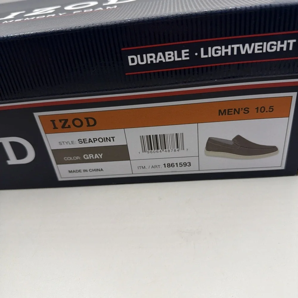 Izod Mens Seapoint Gray Sneaker‎ Slip On Boat Beach Shoe Memory Foam Size 10.5
